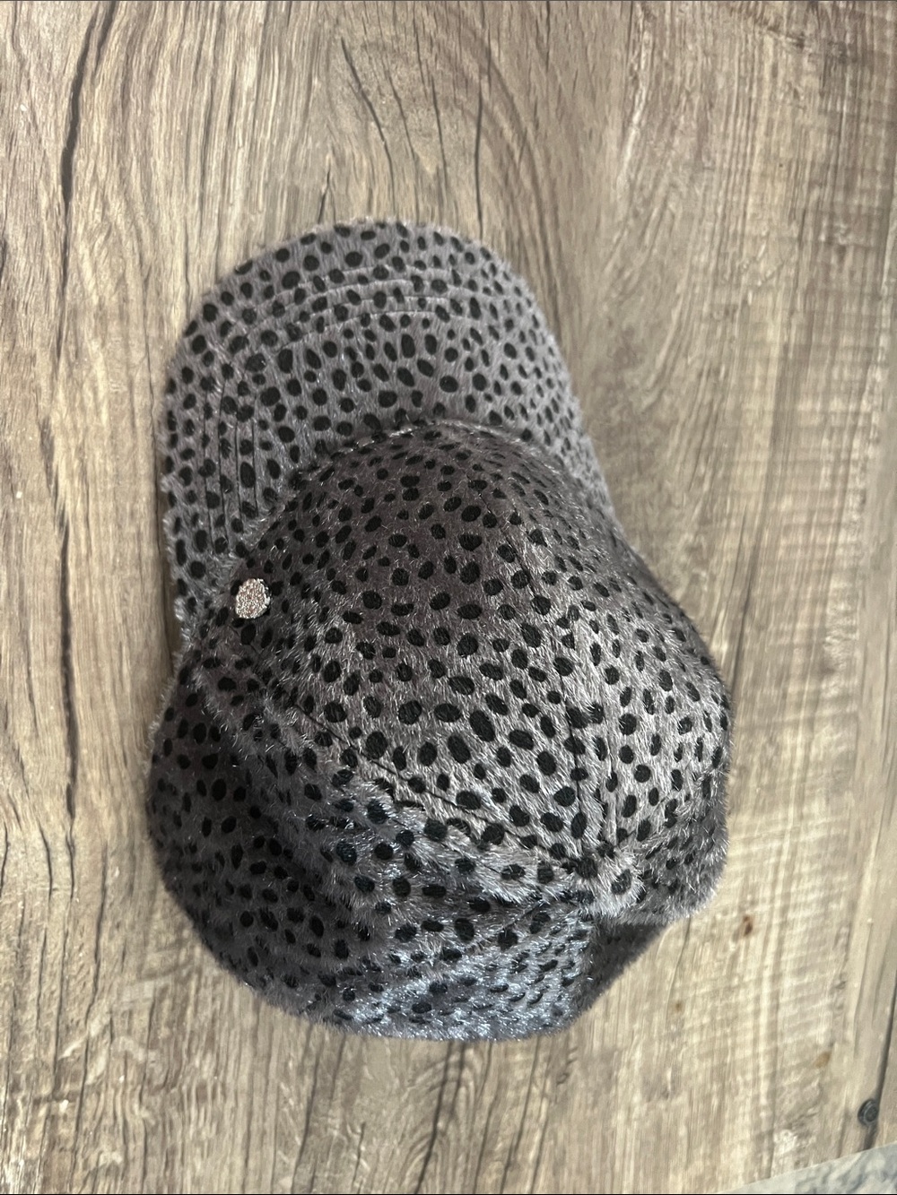 Vince Camuto Brushed Leopard Faux Fur Baseball Cap Hat Gray/Black